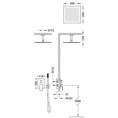 Regendoucheset Inbouw Tres Cuadro Exclusive Met Plafondarm en Handdoucheset met Staafhanddouche Mat Wit Tres
