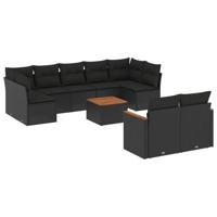 10-delige Loungeset met kussens poly rattan zwart - thumbnail