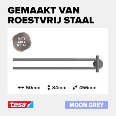 tesa MOON GREY Handdoekhouder 2 handdoekstangen Lijm Metaal