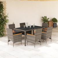7-delige Tuinset met kussens poly rattan en glas grijs - thumbnail