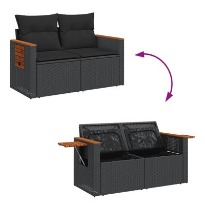 6-delige Loungeset met kussens poly rattan zwart - thumbnail