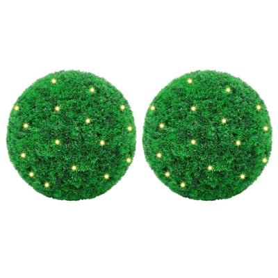 Kunstbuxusballen met LED-verlichting 2 st 45 cm groen