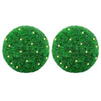 Kunstbuxusballen met LED-verlichting 2 st 45 cm groen - thumbnail