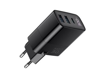 Havit UCLE001 EU - GaN lader met drie poorten 30 W, zwart