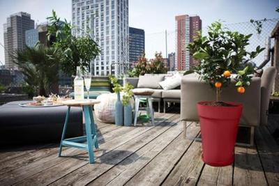 Bloempot - Elho - Loft Urban Rond - Hoogte 42 - Rood - Ø 42 x H 56 cm - Buiten - 100% gerecycled