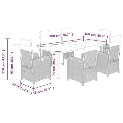 7-delige Tuinset met kussens poly rattan beige