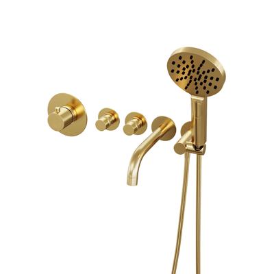 Badkraan Inbouw Set Brauer Gold Edition Thermostatisch met Uitloop en Handdouche 3-Standen Geborsteld Goud Brauer Badkraan Inbouw Set Brauer Gold Edition Thermostatisch met Uitloop en Handdouche 3-Standen Geborsteld Goud Brauer