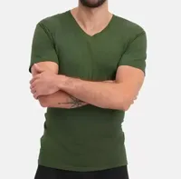 2-pak heren T-shirts V-hals - Velo - Bamboe heren ondershirts korte mouwen - Donkerblauw - Groen - Wit - Zwart - S - thumbnail