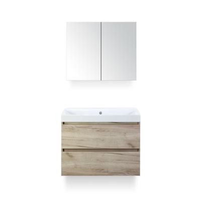 Maxx XL Badmeubelset 80 cm - Craft Oak - Wastafel Just Zonder kraangat - met Spiegelkast