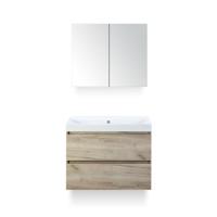 Maxx XL Badmeubelset 80 cm - Craft Oak - Wastafel Just Zonder kraangat - met Spiegelkast - thumbnail