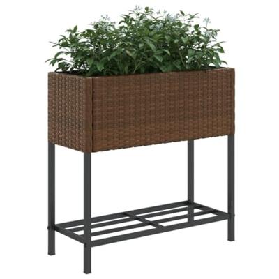 VidaXL Plantenbakken met schap 2 st 70x28x70 poly rattan bruin
