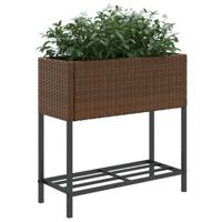 VidaXL Plantenbakken met schap 2 st 70x28x70 poly rattan bruin - thumbnail