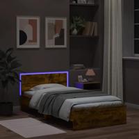 Bedframe met hoofdbord en LED gerookt eikenkleur 100x200 cm - thumbnail