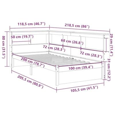 Bed met boekenkast zonder matras grenenhout wit 100x200 cm