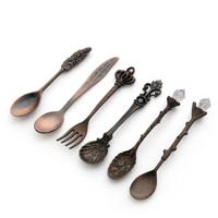 2Sets Vintage mini koffie lepels pak Royal stijl metaal gesneden koffie fruit Cutler dessert flatware keuken gereedschap rood brons - thumbnail
