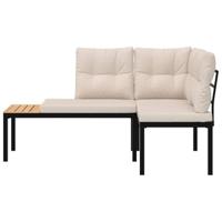 Tuinbanken met kussens 2 st gepoedercoat staal zwart - thumbnail