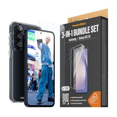 PanzerGlass 3-in-1 Ultra Wide Fit Bundle Glass + Case + Lens Set (hoesje + beschermglas) Samsung Galaxy A55 5G Stootbestendig