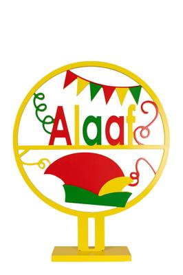 Houten cirkel met tekst Alaaf