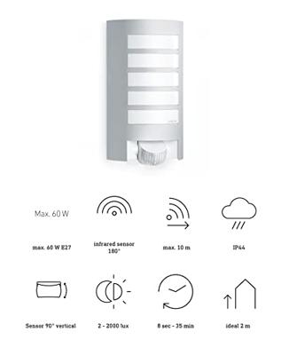 Steinel AUSSENLEUCHTE L 12 S SI 657918 Buitenlamp met bewegingsmelder (wand) LED E27 60 W Zilver - thumbnail