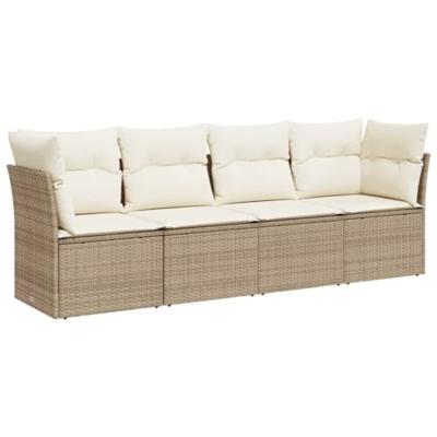 4-delige Loungeset met kussens poly rattan beige 4-delige Loungeset met kussens poly rattan beige