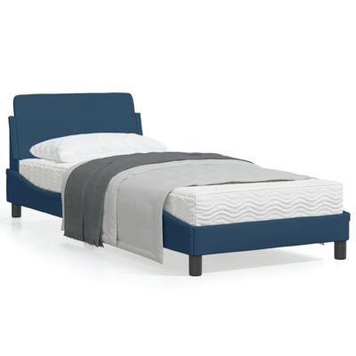 Bedframe met hoofdeinde zonder matras 90x200 cm stof blauw