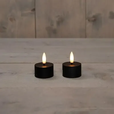 Theelicht wax led 3d vlam op batterij met timer 2 stuks d4h5 cm zwart Anna's Collection - Annas collection
