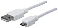 Manhattan USB-kabel USB 2.0 USB-A stekker, USB-micro-B stekker 1.80 m Wit UL gecertificeerd 324069 - thumbnail