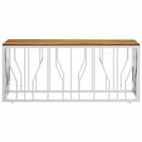 Salontafel roestvrij staal en massief acaciahout zilverkleurig - thumbnail