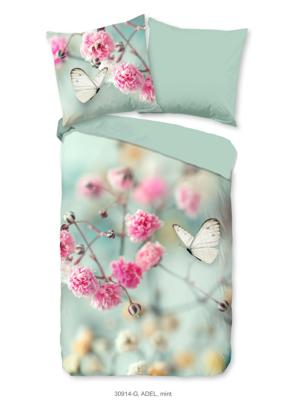 Good Morning Dekbedovertrek "bloemen en vlinders" - Mint - (200x200 cm) - Katoen
