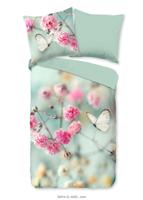 Good Morning Dekbedovertrek "bloemen en vlinders" - Mint - (200x200 cm) - Katoen - thumbnail