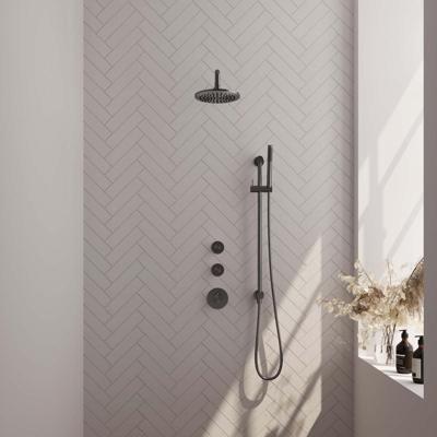 Regendoucheset Inbouw Brauer Gunmetal Carving Thermostatisch 20 cm met Gebogen Wandarm, Glijstang en Handdouche Staaf Losse Stopkranen Geborsteld Regendoucheset Inbouw Brauer Gunmetal Carving Thermostatisch 20 cm met Gebogen Wandarm, Glijstang en Handdouche Staaf Losse Stopkranen Geborsteld