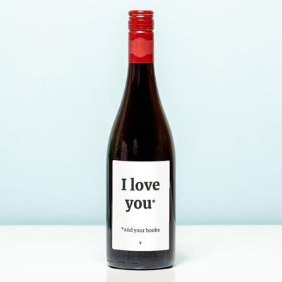 Wijnfles I love you and your boobs - Rood (Merlot)