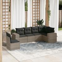 6-delige Loungeset met kussens poly rattan grijs - thumbnail