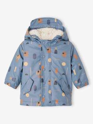 Bedrukte sherpa gevoerde baby regenjas met capuchon blauw, bedrukt Bedrukte sherpa gevoerde baby regenjas met capuchon blauw, bedrukt