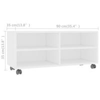 VidaXL Tv-meubel met wieltjes 90x35x35 cm bewerkt hout wit - thumbnail