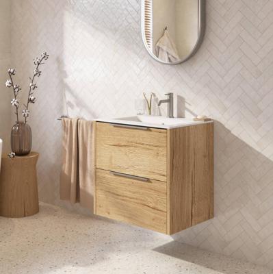 Saqu Lima badmeubel incl. glans witte keramische wastafel 60x51x61cm eiken marcato - rvs greep