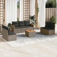 8-delige Loungeset met kussens poly rattan grijs - thumbnail