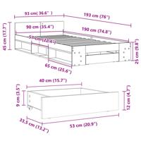 Bedframe met lade bewerkt hout sonoma eikenkleurig 90x190 cm - thumbnail
