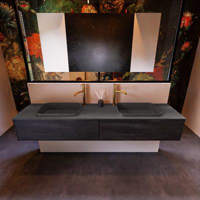 Badkamermeubelset Mondiaz Erin 200 cm met 2 Lades met RIDGE Wastafel Dubbel Dark grey met 2 kraangaten Greeploos Mat Antracite Badkamermeubelset Mondiaz Erin 200 cm met 2 Lades met RIDGE Wastafel Dubbel Dark grey met 2 kraangaten Greeploos Mat Antracite