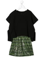 Andorine sequinned panel layered dress - Black - thumbnail