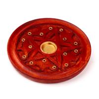 Mango Hout Ronde Wierookhouder Uitgesneden Ster - thumbnail