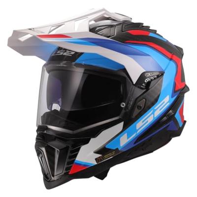 LS2 endurohelm "mx701 explorer carbon frontier ii", inwendig zonnevizier, uitneembaar, wasbaar, hypoallergeen en ademend, verstevigde kinriem, rescue wangkussentjes, dubbele d-voering helmet mx701 expl. car.fr.ii xxl wh/blue/bl - thumbnail