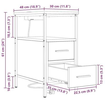 Nachtkastje met lade Zwart eiken 30 x 48 x 61 cm Bewerkt hout