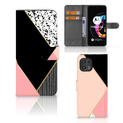 Motorola Edge 20 Lite | Book Case | Zwart Roze Vormen