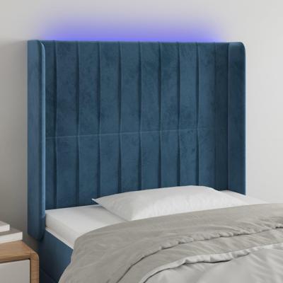 Hoofdbord LED 93x16x118/128 cm fluweel donkerblauw
