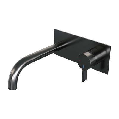 Brauer Gunmetal Edition Inbouw Wastafelmengkraan met Gebogen Uitloop en Afdekplaat Model E1 Gunmetal Geborsteld PVD