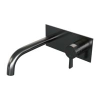 Brauer Gunmetal Edition Inbouw Wastafelmengkraan met Gebogen Uitloop en Afdekplaat Model E1 Gunmetal Geborsteld PVD - thumbnail