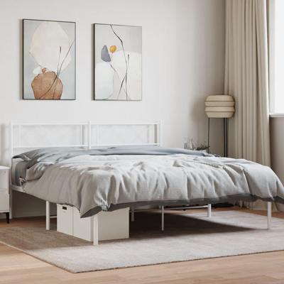 Bedframe met hoofdbord metaal wit 140x190 cm Bedframe met hoofdbord metaal wit 140x190 cm