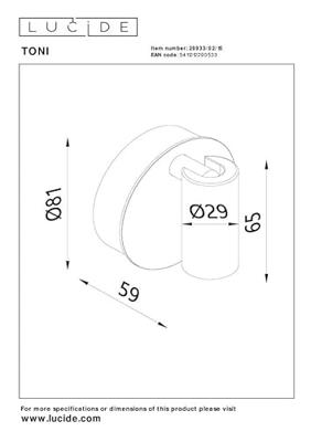 Lucide TONI - Oplaadbare Wandspot / Wandlamp - Accu/Batterij - Ø 8,1 cm - LED Dimb. - CCT - 1x2W 2700K/4000K - Magnetisch - Grijs ijzer