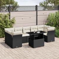 8-delige Loungeset met kussens poly rattan zwart - thumbnail